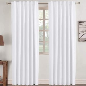 Advik Tex Co Cortinas 100% opacas con pestaña trasera para ventanas de tamaño extra largo, sala de estar, villa (blanco, 42 pulgadas de ancho por 95 Advik Tex Co Cortinas 100% opacas con pestaña trasera para ventanas de tamaño extra largo, sala de estar, villa (blanco, 42 pulgadas de ancho por 95