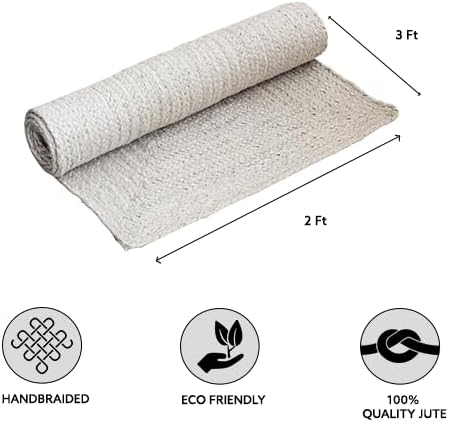 HOMEMONDE Alfombra rectangular de yute de 2 x 3 pies, alfombra para sala de estar, cocina, pasillo, entrada, interior y exterior, alfombra ecológica