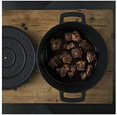 Combekk RAILWAY – Horno holandés de hierro fundido esmaltado reciclado de 4.25 cuartos de galón con termómetro, negro, 9.5 pulgadas