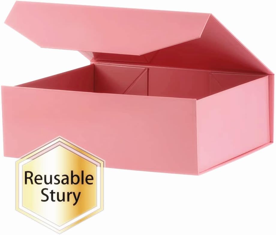 5 cajas de regalo grandes rosas con tapa de 13 x 9 x 4 pulgadas, cajas de propuesta de dama de honor, caja de regalo plegable dura con cierre