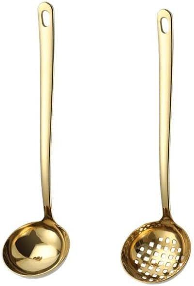 MBBITL Cucharón de sopa Skimmer Cuchara Set Grande 2.9 Pulgadas Tazón Mango Largo Colador Colador De Acero Inoxidable Servidor De Olla Caliente – Oro