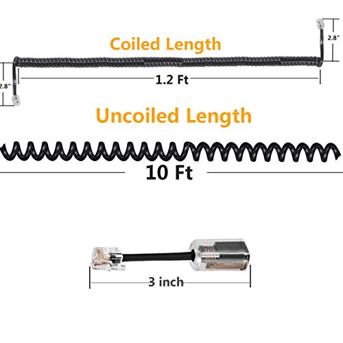 Uvital Desenredadores de cable para teléfono celular, paquete de 2 cables de teléfono fijo de 10 pies sin enrollar (1.2 pies en espiral) y 2 cables