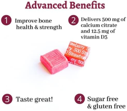 Bariatric Advantage – Bocadillos masticables de citrato de calcio de 500 mg de sabor a fresa para pacientes con cirugía bariátrica, incluyendo