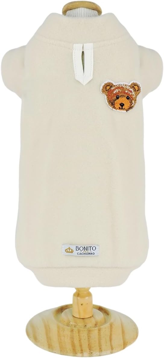 Bonito pra Cachorro – Ropa de lujo para mascotas blusa beige suave ropa cálida de invierno para perros bordado de oso