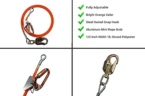 Kit de línea de acero (12 pulgada x 8 pies), cordón ajustable para árbol, baja elasticidad, resistente a los cortes, para protección contra caídas,