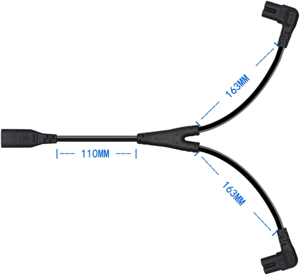 Cable de alimentación IEC 320 C8 a C7 dual figura 8 macho a doble ángulo recto hembra adaptador 1 en 2 salidas CA, cable de alimentación IEC 320 C8