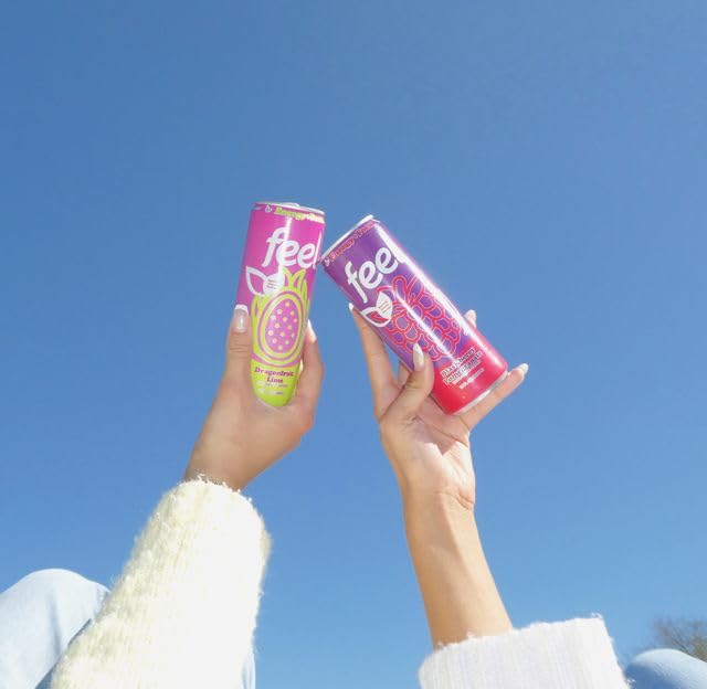 FEEL Zero Sugar – Bebidas energéticas naturales, granada de mora espumosa, bebidas energéticas saludables, L-teanina para la concentración, vitamina