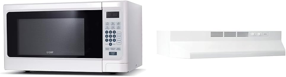 Commercial Chef Microondas para encimera, 1.1 pies cúbicos, blanco y Broan-NuTone 413001 campana extractora sin conductos sin conductos con luces