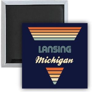 Lansing Michigan – Imán de nevera de 2.5 x 2.5 pulgadas, diseño retro Lansing Michigan – Imán de nevera de 2.5 x 2.5 pulgadas, diseño retro