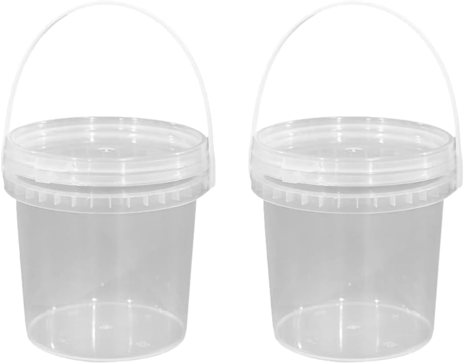 Hemoton Cubo de sopa 2 unidades, 1 litro (33.8 onzas) de plástico transparente con tapa y asa, tina de helado con tapas, recipientes de