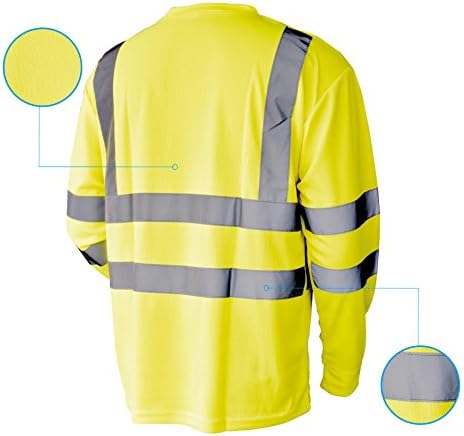 L&M Hi Vis Camiseta ANSI Clase 3 Reflectante Seguridad Naranja Lima Manga Larga Alta Visibilidad