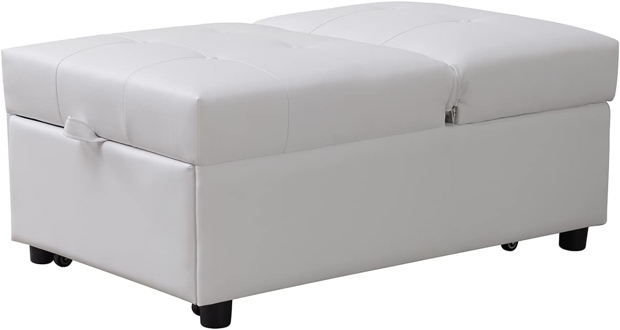 Kings Brand Furniture – Otomana multifuncional, sofá cama, silla convertible, color blanco
