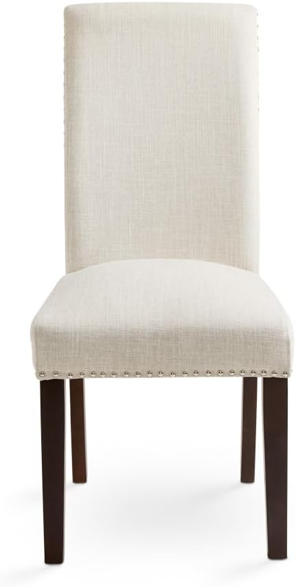 Uptown Club Scarpa Parson – Juego de 2 sillas de comedor con tapicería de lino, borde de cabeza de clavo, patas de espresso, elegancia de grado