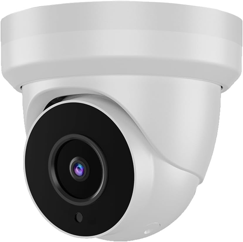 Tennoz Cámara de torreta IP PoE de 8MP 4K para exteriores, cámara domo de seguridad IP H.265 PoE con visión nocturna de 80 pies, lente de 0.110 in,