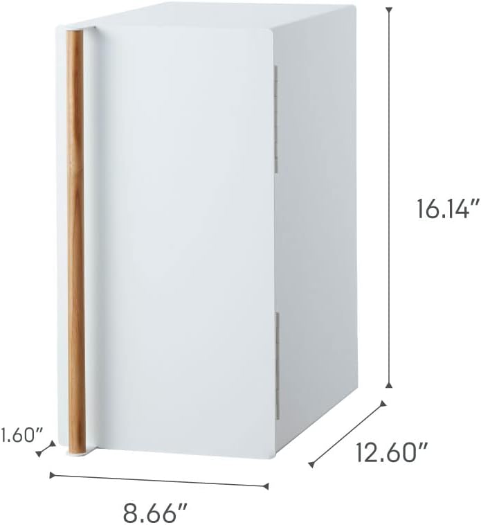 YAMAZAKI Home Tosca – Recipiente para pan de metal, ahorro de almacenamiento delgado para mostrador, vertical, acero + madera, blanco