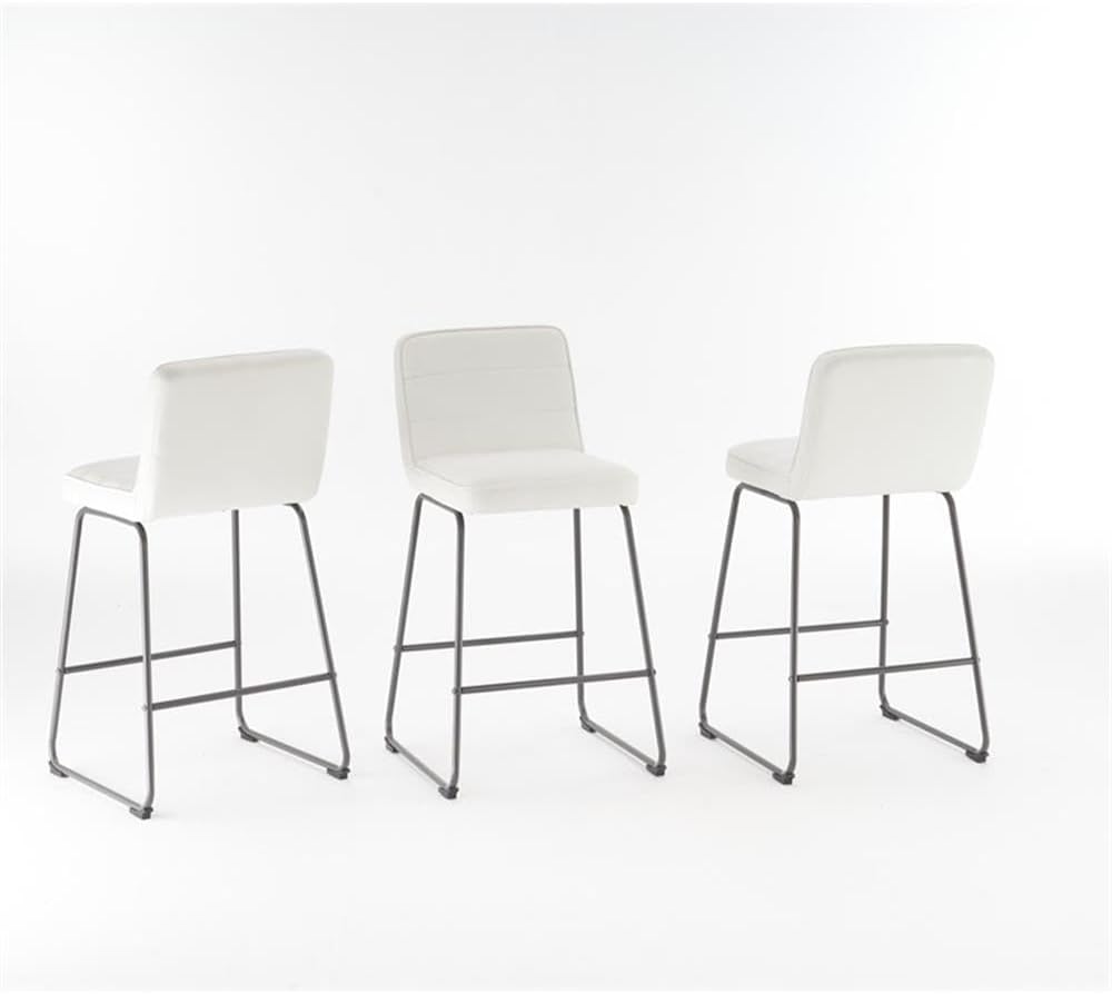 Home Lakeview – Juego de 3 taburetes de bar de piel sintética, modernos taburetes de bar de altura de mostrador con cojín de asiento grueso y