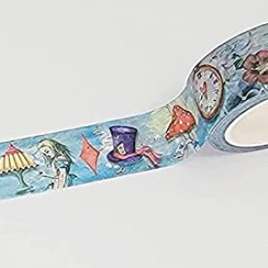 Serenity Fair Alicia en el país de las maravillas cinta washi de acuarela, rollo de cinta adhesiva reutilizable, suministros de manualidades Serenity Fair Alicia en el país de las maravillas cinta washi de acuarela, rollo de cinta adhesiva reutilizable, suministros de manualidades