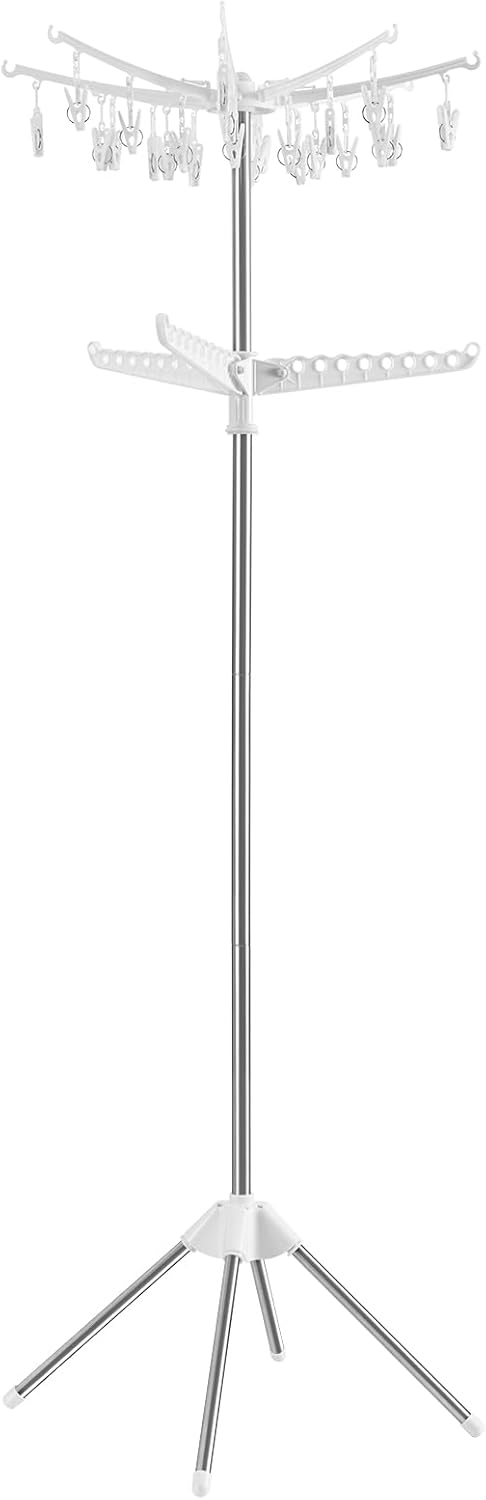 RudyHousee Estante de secado de ropa, trípode de 72 pulgadas, 2 niveles, soporte de vapor plegable, perchero para colgar ropa, almacenamiento de