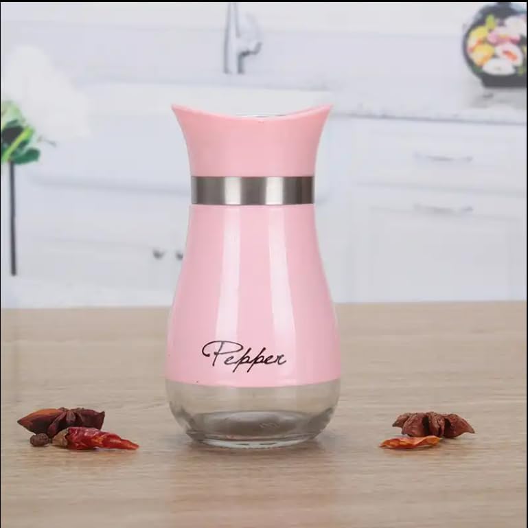 Salero y pimentero, juego de dos, cuatro onzas con parte inferior de vidrio con tapa de acero inoxidable para mesa de cocina, diseño recargable