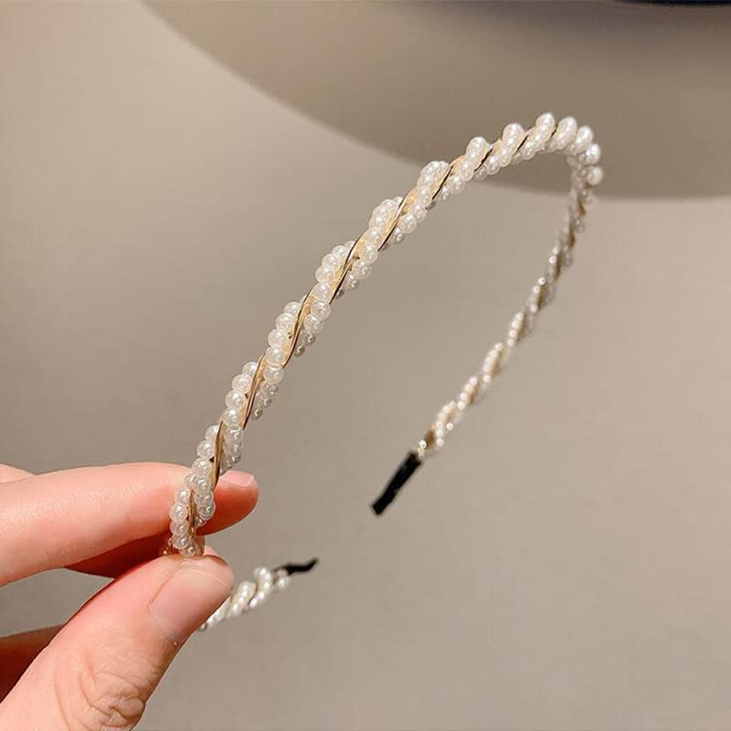 ZAHSY Diadema de perlas blancas para boda, para novia, damas de honor, diadema de perlas con diamantes de imitación para mujer, paquete de 4
