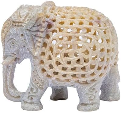 SimbaKart – Figura de elefante de esteatita hecha a mano con escultura de elefante madre con estatua interior de bebé, hecha a mano en Jali o calado