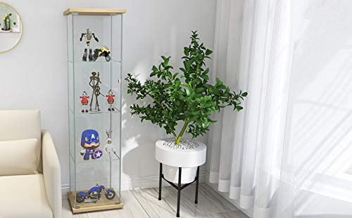 JT Vitrina de cristal con 4 estantes con puerta, fácil de instalar, vidrio templado sólido, estantería Curio de pie para sala de estar, dormitorio,