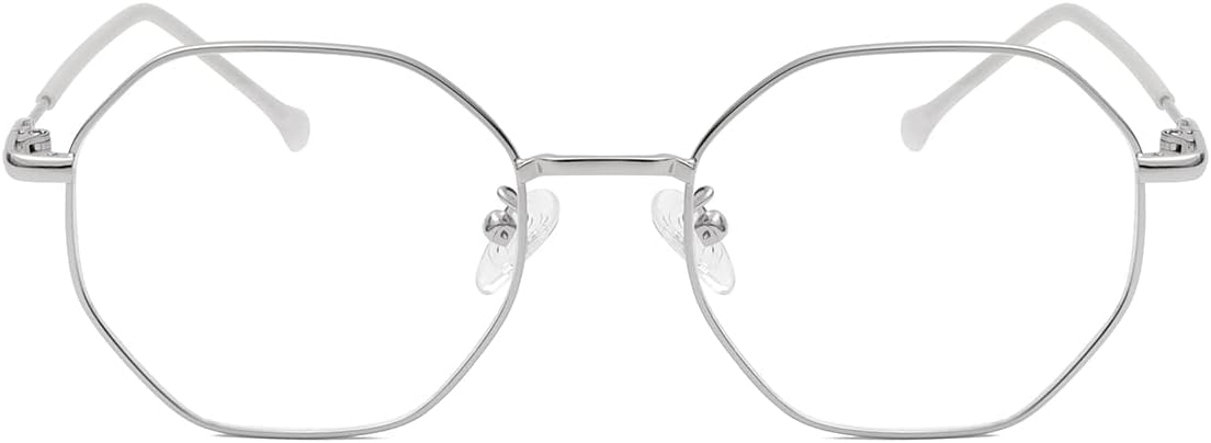 Gleyemor Gafas de luz azul para mujeres y hombres, gafas vintage octogonal con marco de metal para computadora (plateado)