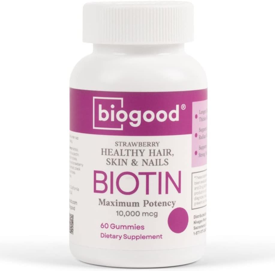 Biotin – Gomitas multivitamínicas sin OMG para mujer, con 10,000 mcg de biotina sabor a fresa, 60 unidades