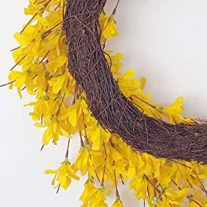 Corona amarilla de Forsythia para puerta de Huashen de 24 pulgadas, corona de verano para puerta delantera, racimo de flores, corona de granja en