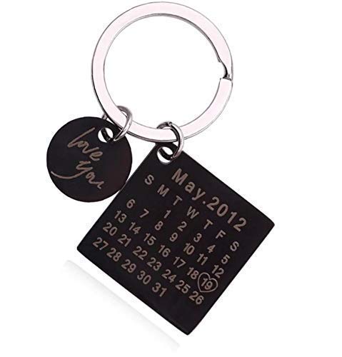 Personalized Custom Calendar Keychain, Stainless Steel Highlighted with Heart Date, Engrave Date Wedding Anniversary Keyring Gift, Gift for her,