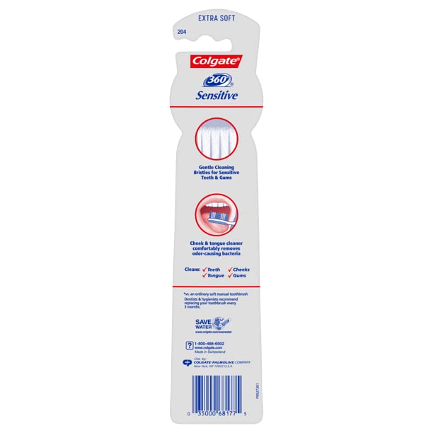Colgate 360 Esmalte Health Sensitive, 82 cepillos de dientes extra suaves, paquete de 6.