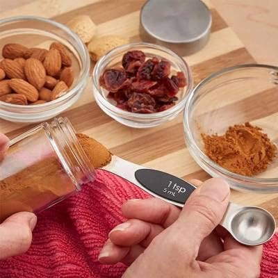 SOL – Juego de utensilios de cocina de acero inoxidable, cucharas medidoras magnéticas de acero inoxidable, juego de 7 piezas con cucharas medidoras