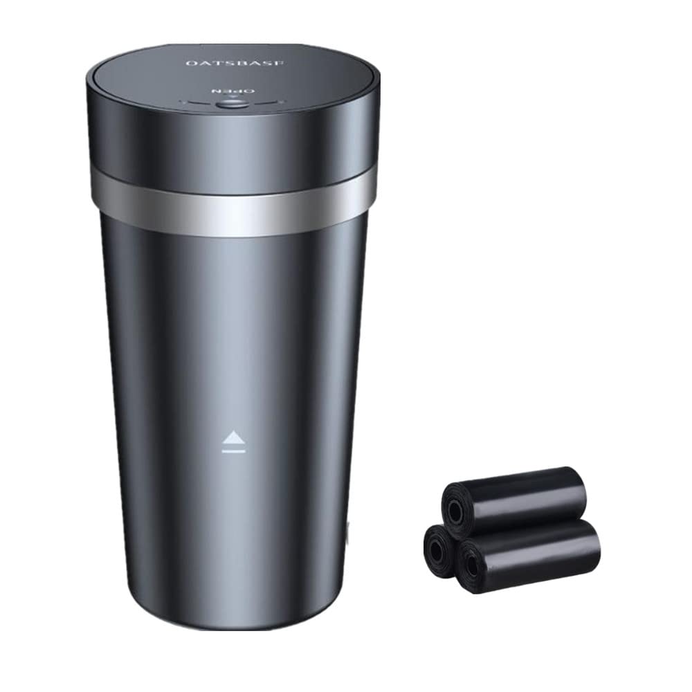 Tumecos Bote de basura para automóvil, portavasos, botella de vehículo, cubo de basura con tapa, caja de polvo y soporte para tazas (negro)