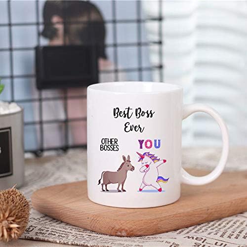 Taza de café divertida, taza de unicornio con texto en inglés “Best Boss Ever”, regalo divertido para jefe, taza de café humorística, regalo