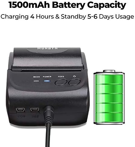 MUNBYN Mini impresora de recibos Bluetooth POS de 2.283 in, impresora térmica portátil inalámbrica de 2.28 pulgadas y papel térmico de 2 14 x 50