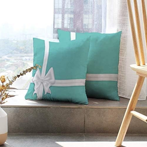LALILO Juego de 2 fundas de almohada, lazo blanco de seda, elegante lazo satinado, azul turquesa, regalo de doble cara, funda de cojín para sofá,