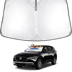 T TGBROS Parasol para parabrisas 2017-2023 Mazda CX-5 para ventana, plegable, protector solar, cubierta de poliéster reflectante que bloquea el T TGBROS Parasol para parabrisas 2017-2023 Mazda CX-5 para ventana, plegable, protector solar, cubierta de poliéster reflectante que bloquea el