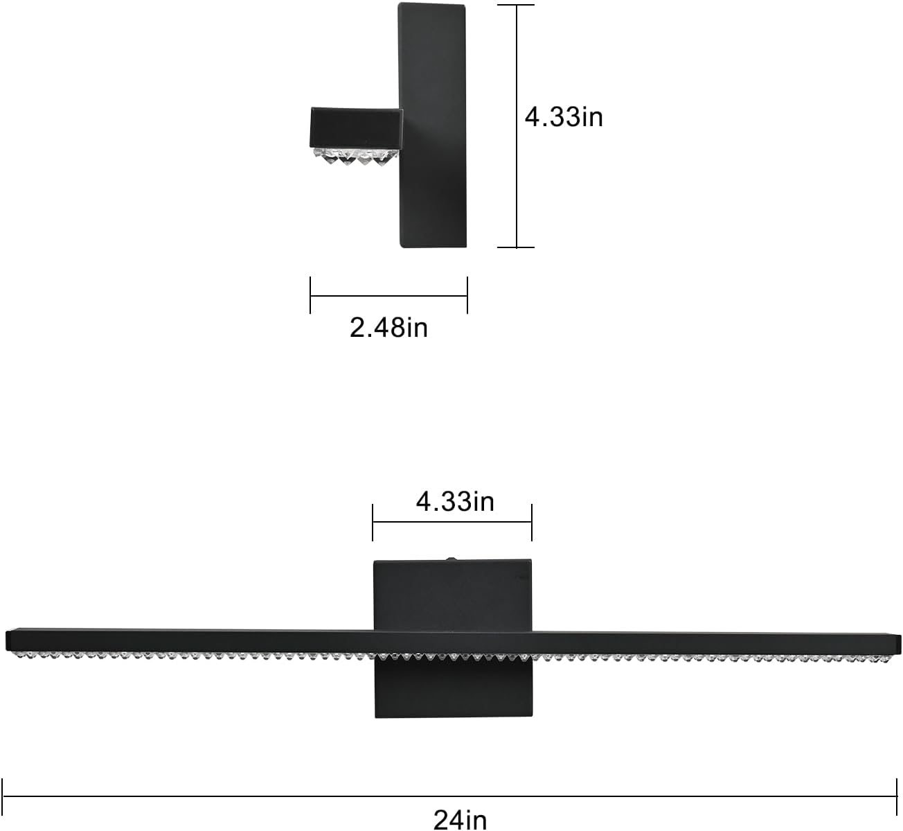 Lámparas modernas de tocador de 24 pulgadas, 12 W, color negro mate, lámpara LED para baño, lámpara de tocador para pared de baño, luz blanca fría,