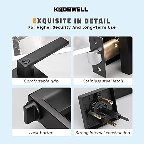 KNOBWELL Paquete de 8 pomos para puerta de privacidad interior negro mate, pomo de puerta de dormitorio con cerradura, manija de puerta de palanca