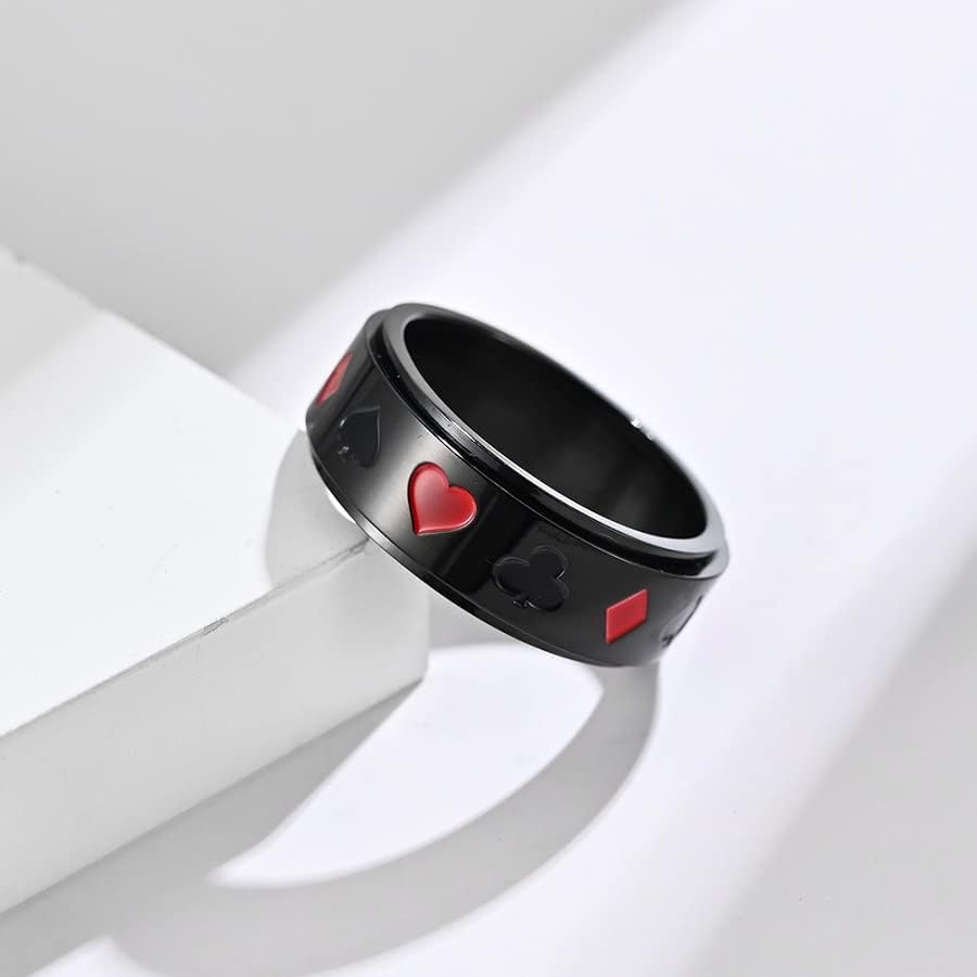 Anillo giratorio de póquer para hombres y mujeres de titanio de acero inoxidable con ases de pala, cartas de juego giratorias, anillos para aliviar