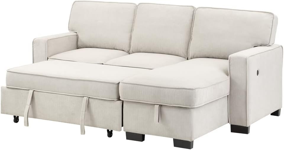 Sofá modular convertible de 88.75 pulgadas con cama extraíble, sofá esquinero en forma de L de 3 asientos con diván de almacenamiento reversible y