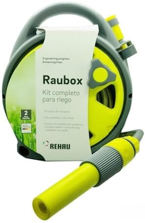 REHAU Raubox – Manguera de jardín y carrete de 32 pies y 34 pulgadas con conector de manguera de EE. UU., manguera de jardín de conexión rápida con