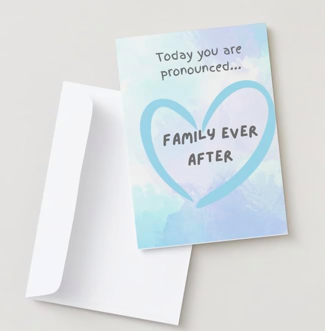 Tarjeta del día de adopción Today You Are Pronounced Family Ever After Blue