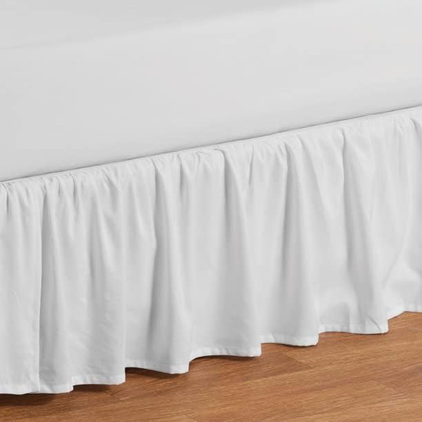 Shreem Linen Falda de cama con volantes con esquinas divididas, color blanco, falda de cama Queen, estilo recogido, fácil ajuste de hasta 15