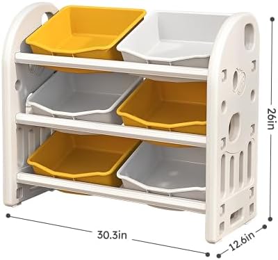 Estante organizador de almacenamiento de juguetes, estante para libros para niños con 6 contenedores, gabinete de organización de sala de juegos,