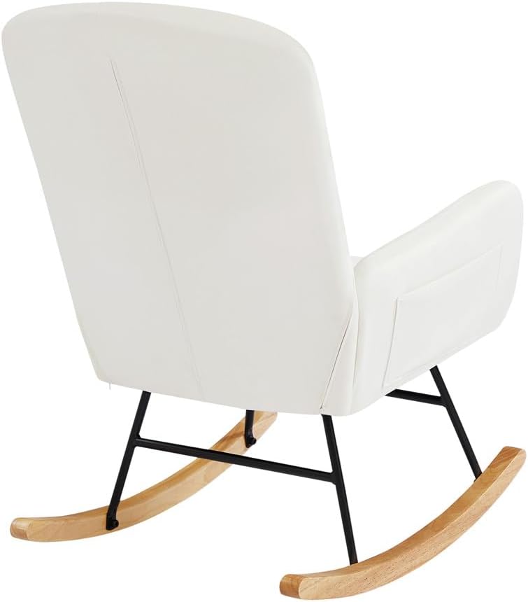Mecedora para guardería, silla deslizadora tapizada con respaldo alto para sala de estar, dormitorio, oficinas (terciopelo blanco)