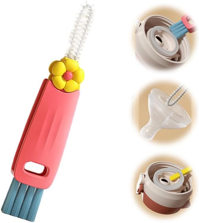 3 in 1 Cup Lid Cleaning Brush, 2024 New Portable Crevice Cleaning Brush Set for Baby Bottle Gap Tight Spaces Cup, Multifunctional Cleaning Brush Cup