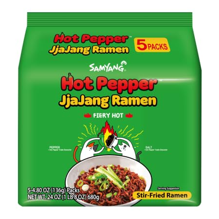 SAMYANG Pimiento picante Jjajang Ramen Satisface tus antojos picantes  23.95 onzas (paquete de 1) (total 5 piezas)