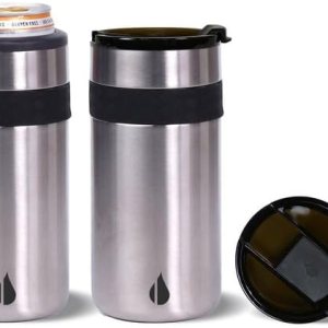 Elemental Duo-Sip – Vaso de café de viaje 2 en 1 con tapa 100% a prueba de fugas y aislante delgado para latas delgadas de 12 onzas, acero Elemental Duo-Sip – Vaso de café de viaje 2 en 1 con tapa 100% a prueba de fugas y aislante delgado para latas delgadas de 12 onzas, acero
