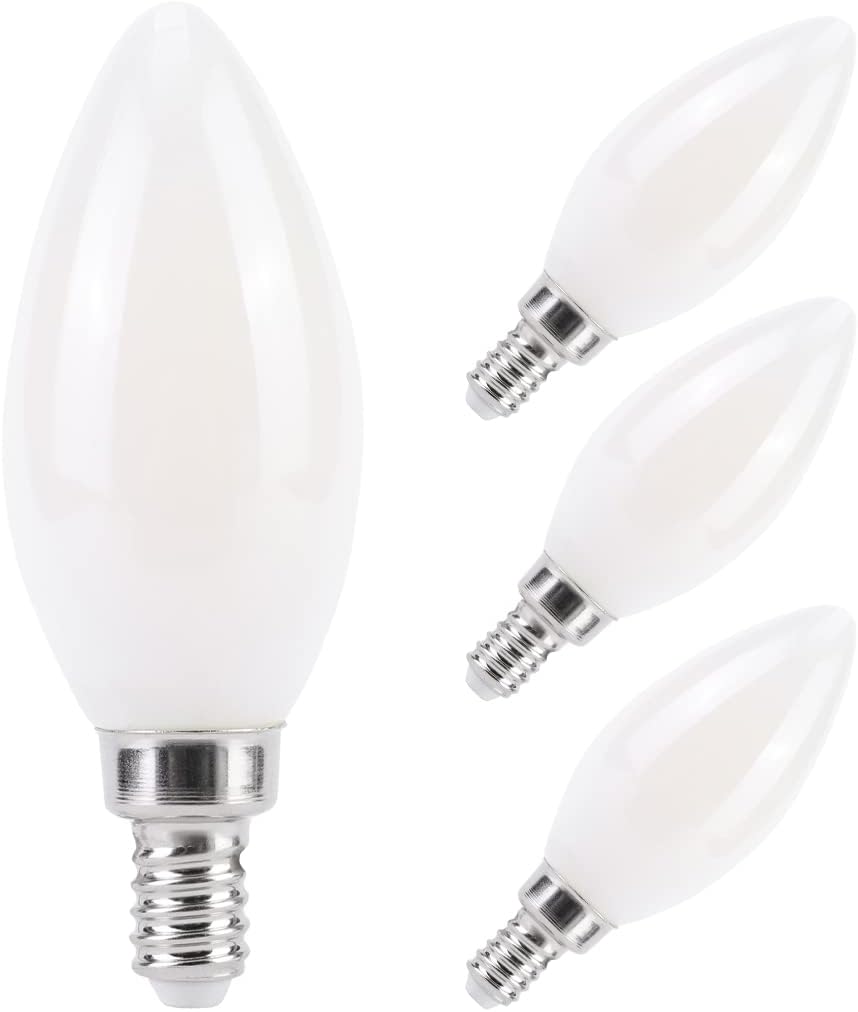 KINUR Bombilla LED para candelabro, equivalente a 40 vatios, 4 W, E12, bombilla LED 5000 K, lámpara de araña blanca suave, bombilla decorativa para
